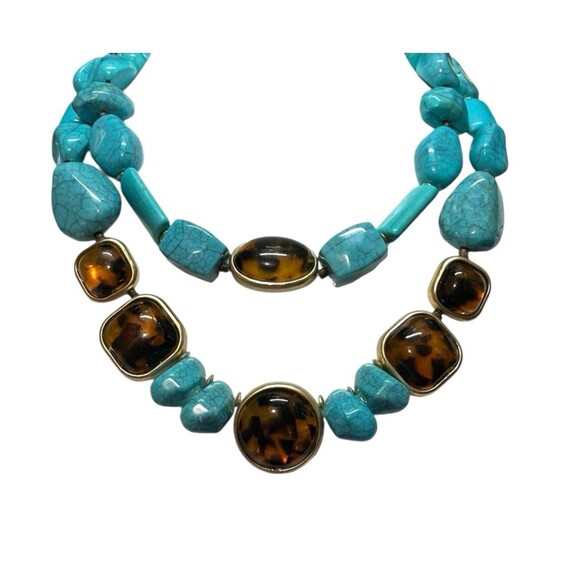 chicos necklace Southwestern Boho chic Turquoise faux Tiger’s Eye Chunky Beads - Picture 4 of 16